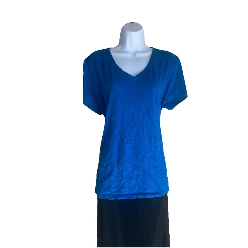 Vintage Lady Footlocker Womens Blue 2XL Plus Size V Neck Blouse Top 100% Cotton